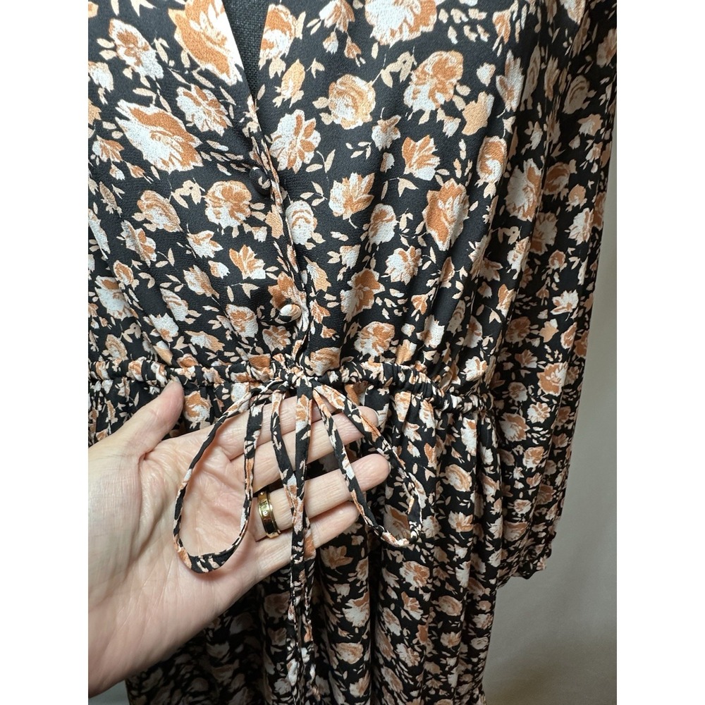 ZARA Women's Floral Long Sleeve Semi Sheer Mini Dress Pink Black Cottagecore MED - Picture 6 of 13